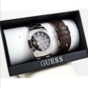 New Guess Watch Men Cronograph Steel Leather
